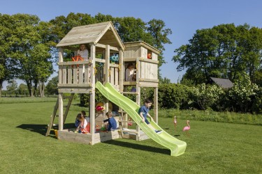 Aire de jeux en bois avec toboggan Blue Rabbit modèle tour de jeu PALAZZO - Barbabois