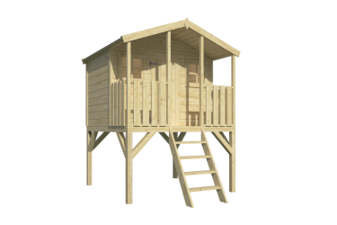 structure cabane enfant en bois sur pilotis avec balcon - modèle peter pan - Barbabois
