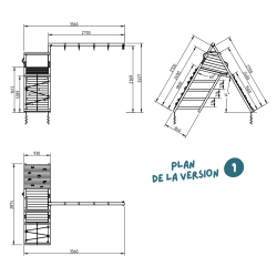 plan de la structure basse du module challenger avec mur escalade et filet pour aires de jeux Blue Rabbit - Barbabois
