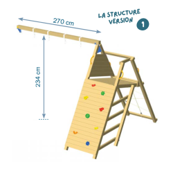 structure basse du module challenger avec mur escalade et filet pour aires de jeux Blue Rabbit - Barbabois